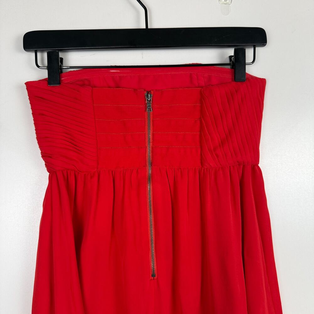 Alice + Olivia 100% Silk Chiffon Strapless Mini Dress Red - Size 2 - Picture 5 of 9